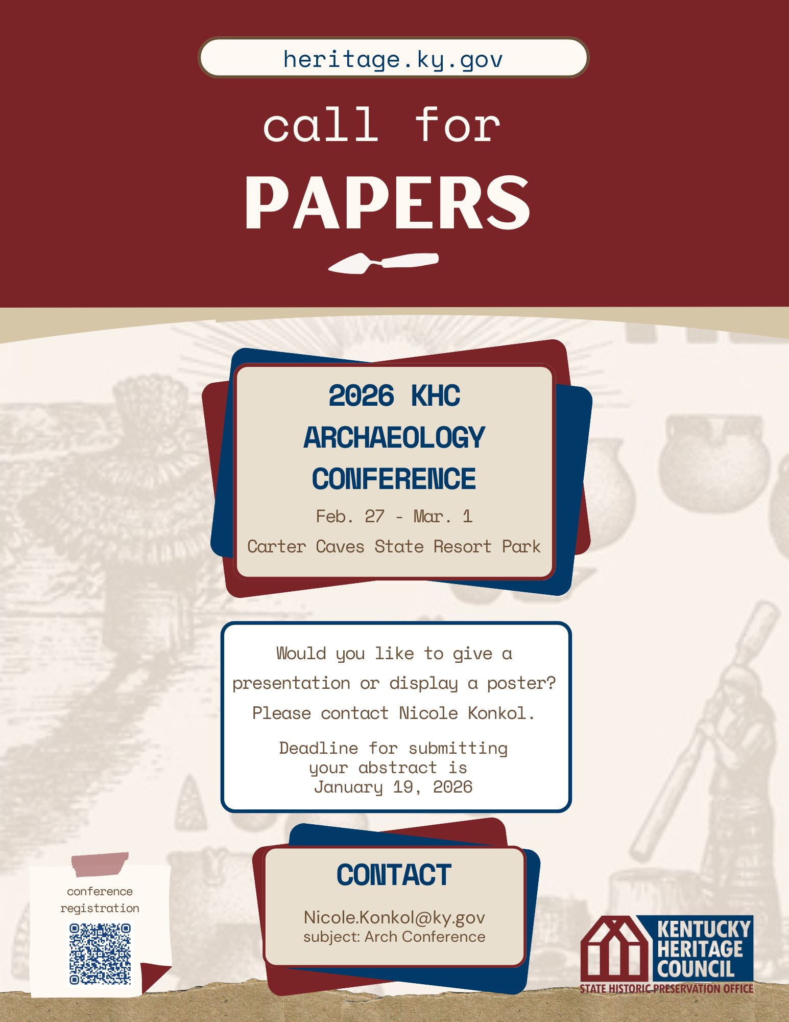 Contact Nicole.Konkol@ky.gov if you'd like to present a paper at the KHC Archaeology Conference